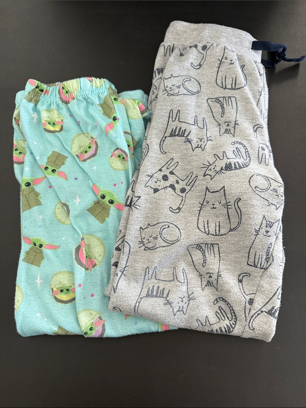 Kids Pajama Pants - Mint Green & Light Gray Cat Print